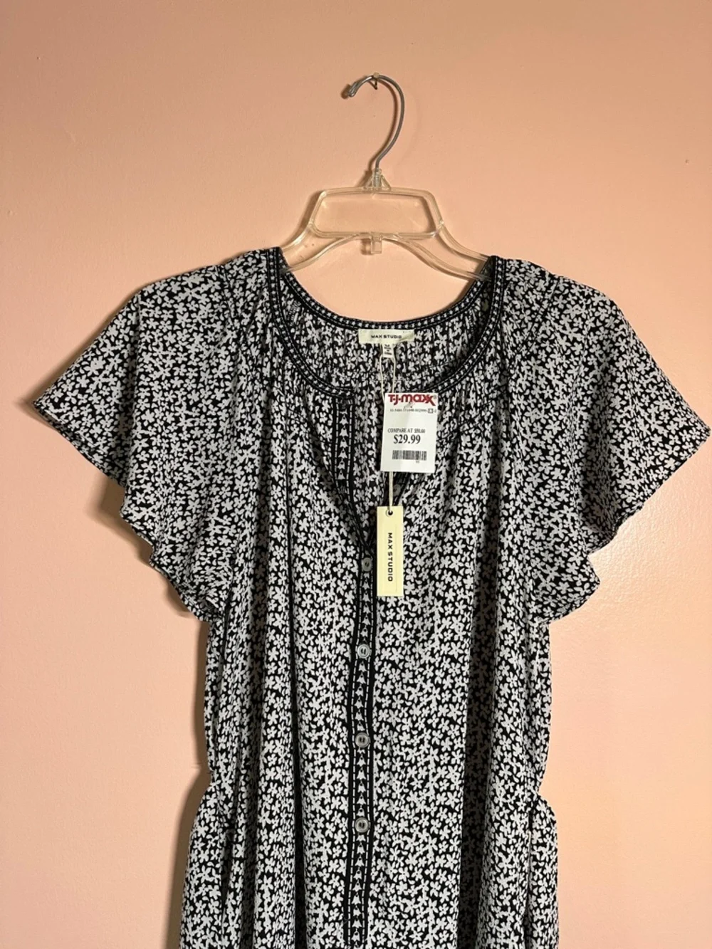 NWT Max Studio Black and White Floral Maxi Dress with Tie - Picture 3 of 7